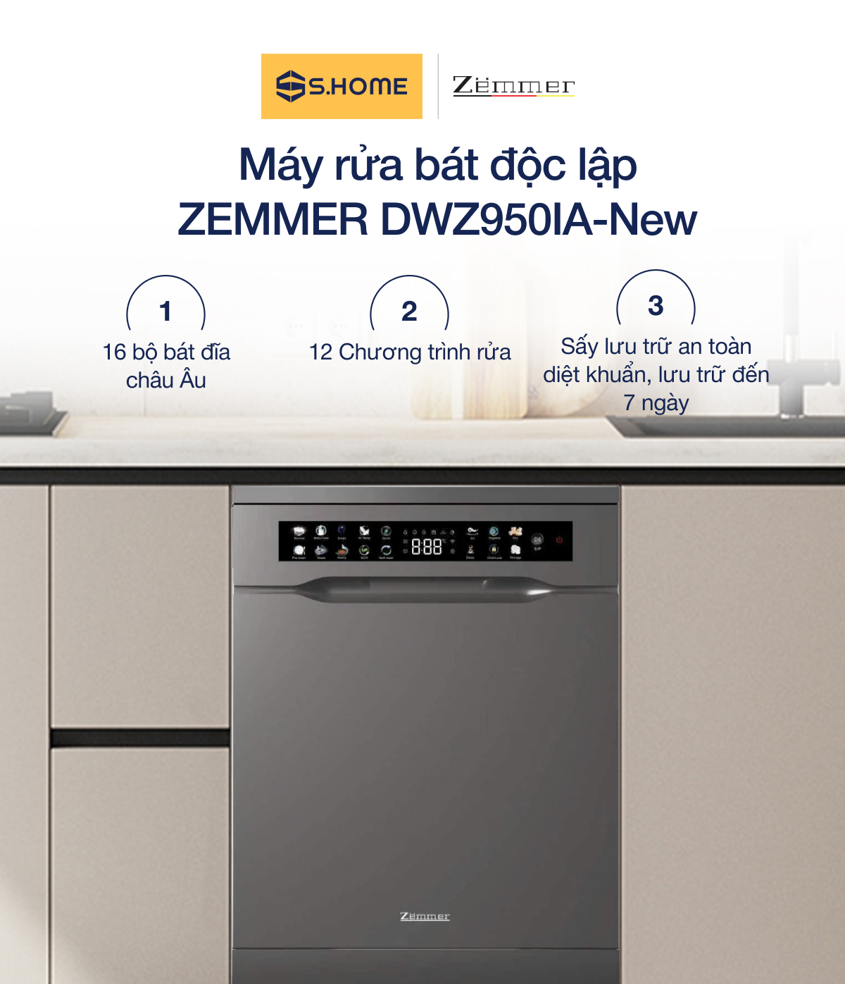 Máy rửa bát độc lập ZEMMER DWZ950IA-New
