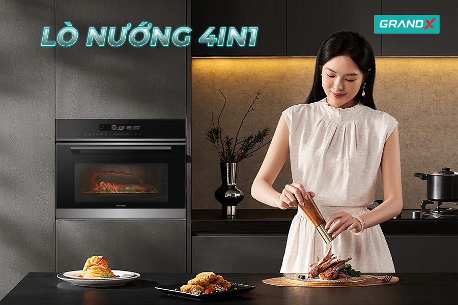 LÒ NƯỚNG ÂM TỦ TÍCH HỢP LÒ HẤP, LÒ VI SÓNG VÀ NỒI CHIÊN KHÔNG DẦU GRANDX GX50MOS7