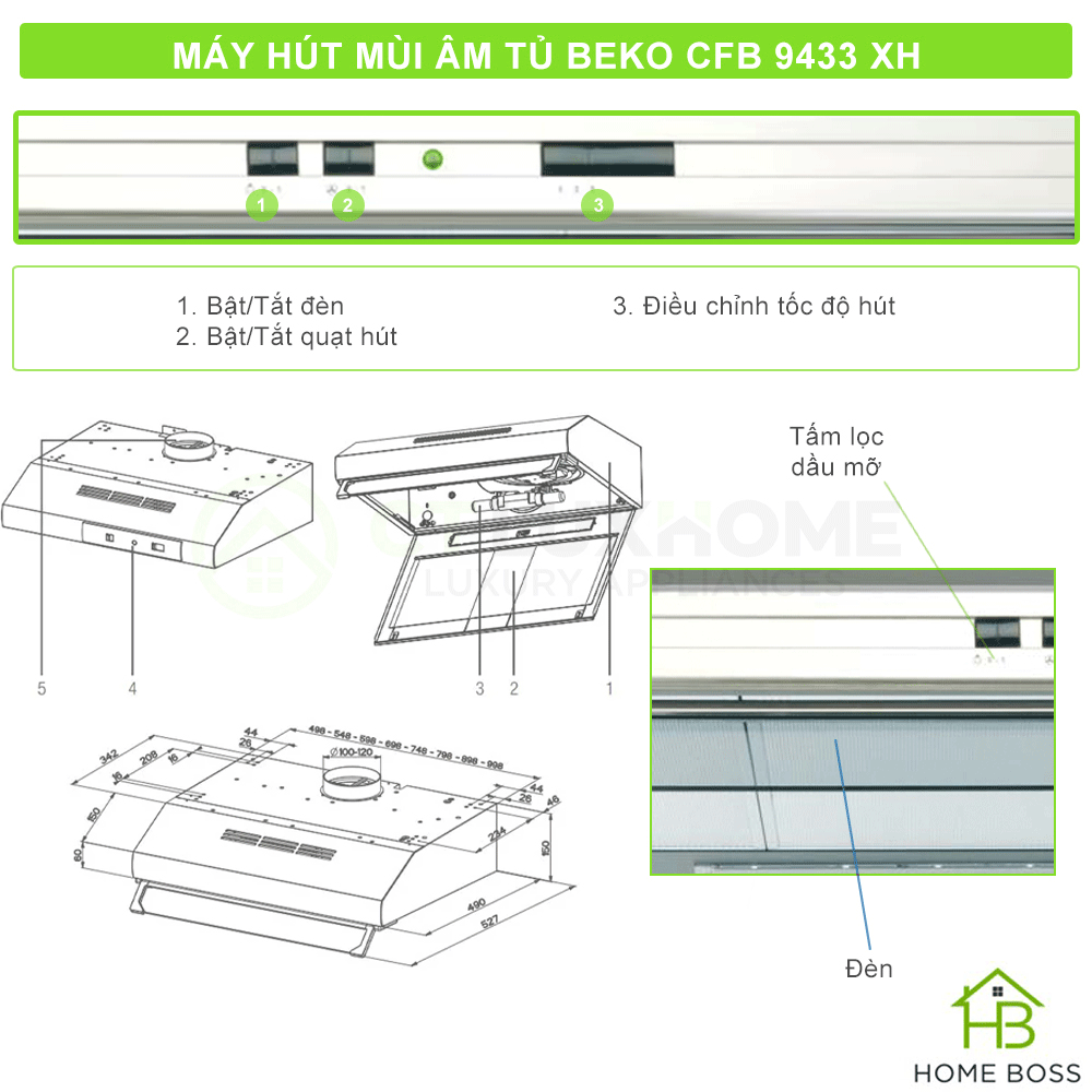 MÁY HÚT MÙI ÂM TỦ BEKO CFB 9433 XH 